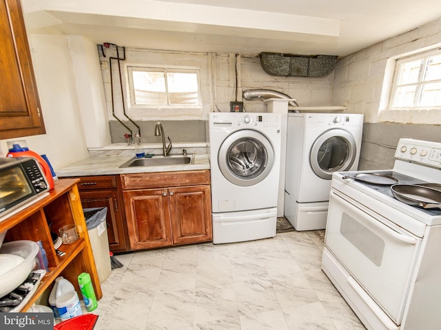 6215 Seminole Pl, College Park, MD 20740 - laundry room with independent washer and dryer and light marble finish flooring