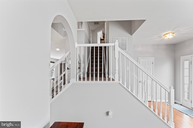5971 Schooner Cir, King George, VA 22485 - stairway featuring wood finished floors and baseboards