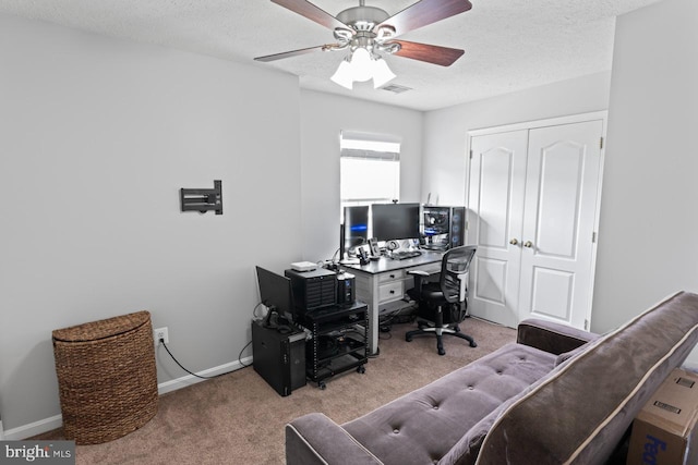 5971 Schooner Cir, King George, VA 22485 - office space featuring carpet floors, ceiling fan, a textured ceiling, and baseboards