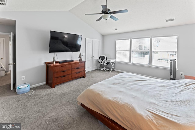 5971 Schooner Cir, King George, VA 22485 - carpeted bedroom featuring vaulted ceiling, baseboards, and ceiling fan