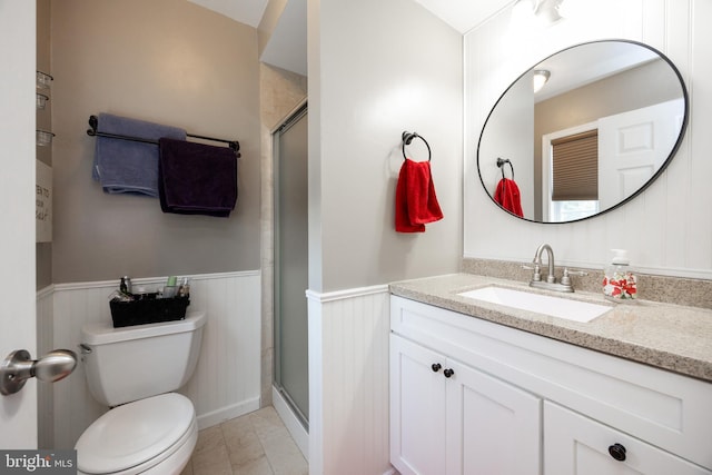 926 Pierce Rd, Norristown, PA 19403 - bathroom featuring vanity, a wainscoted wall, a shower stall, and toilet