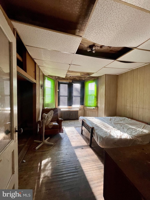 4036 N 12th St, Philadelphia, PA 19140 - bedroom with a paneled ceiling, wood walls, multiple windows, and radiator heating unit