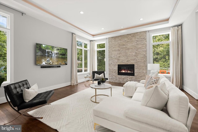 4012 N Upland St, Arlington, VA 22207 - living room featuring plenty of natural light, baseboards, wood finished floors, a raised ceiling, and recessed lighting