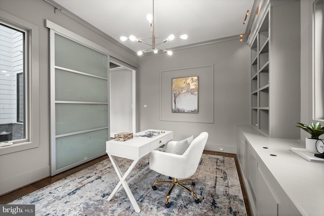 4012 N Upland St, Arlington, VA 22207 - office with a chandelier and wood finished floors