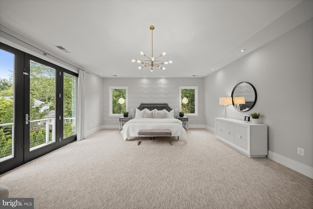 4012 N Upland St, Arlington, VA 22207 - bedroom with access to outside, baseboards, carpet floors, a chandelier, and recessed lighting