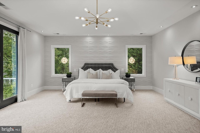 4012 N Upland St, Arlington, VA 22207 - carpeted bedroom featuring baseboards, multiple windows, a chandelier, and recessed lighting