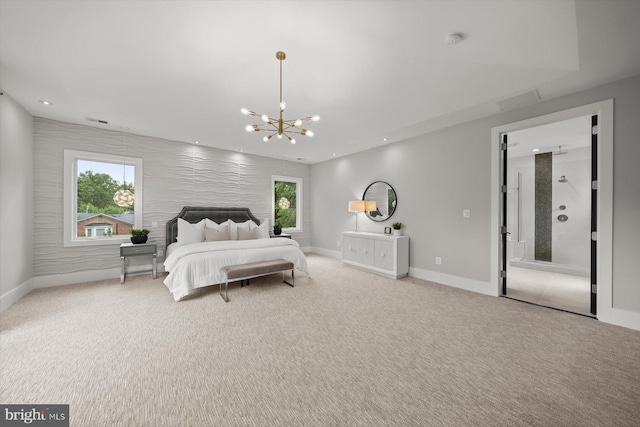 4012 N Upland St, Arlington, VA 22207 - carpeted bedroom with a chandelier, baseboards, recessed lighting, and ensuite bathroom