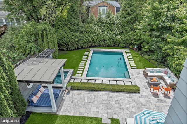 4012 N Upland St, Arlington, VA 22207 - swimming pool featuring a patio, a yard, and an outdoor living space with a fire pit