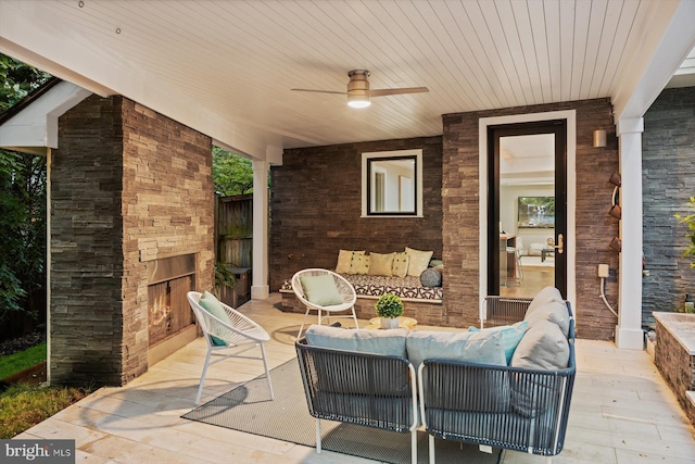 4012 N Upland St, Arlington, VA 22207 - view of patio featuring an outdoor living space with a fireplace and ceiling fan