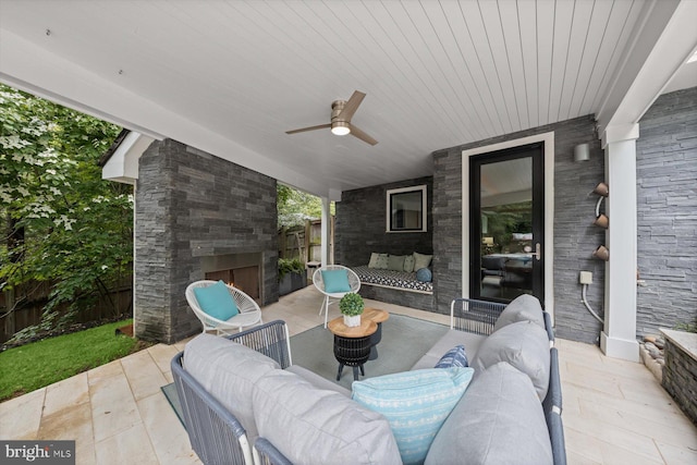 4012 N Upland St, Arlington, VA 22207 - view of patio / terrace with an outdoor living space with a fireplace and ceiling fan