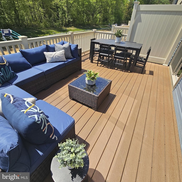 2277 Marcy Dr, Frederick, MD 21702 - wooden deck with an outdoor hangout area and outdoor dining area