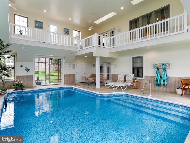 1464 Highfield Ct, Chambersburg, PA 17202 - indoor pool featuring ceiling fan and a skylight