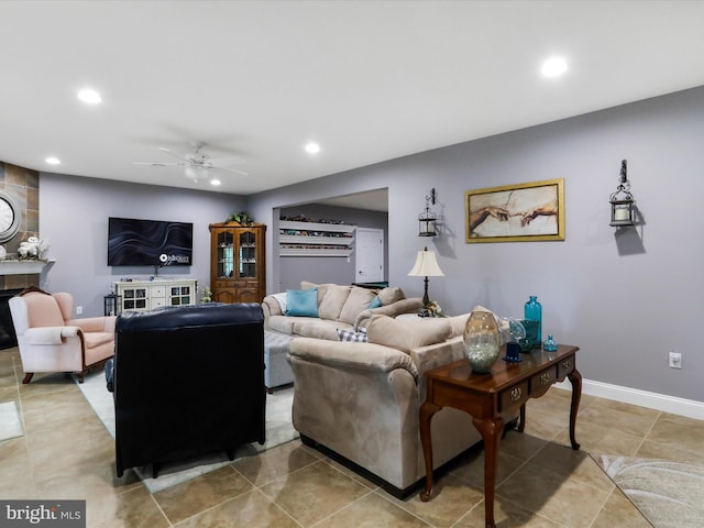 1464 Highfield Ct, Chambersburg, PA 17202 - living room featuring recessed lighting, a ceiling fan, and light tile patterned floors