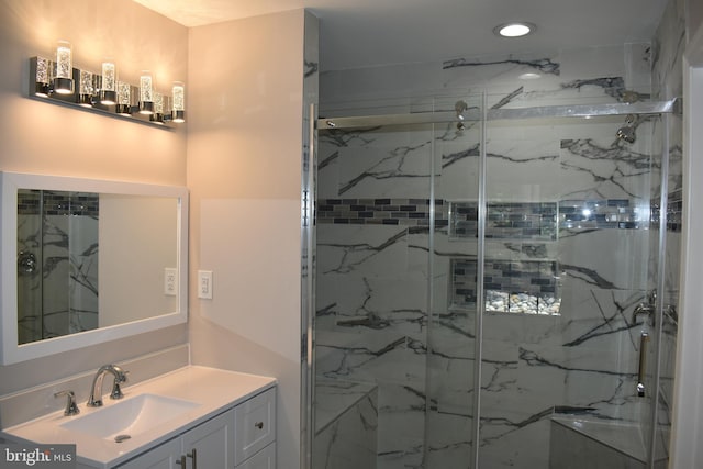 2008 Coast Guard Dr, Stafford, VA 22554 - bathroom with a marble finish shower, vanity, and recessed lighting