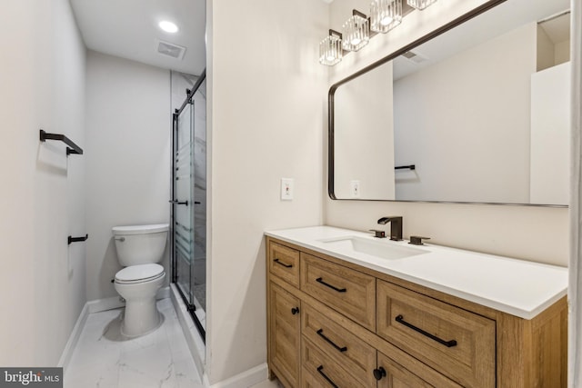 2649 Centennial Ct, Alexandria, VA 22311 - full bath featuring marble look tiles, baseboards, toilet, vanity, and a shower stall