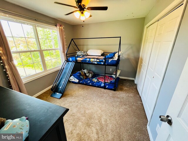 1241 Ridge Rd, Feasterville Trevose, PA 19053 - carpeted bedroom featuring baseboards, a closet, and ceiling fan