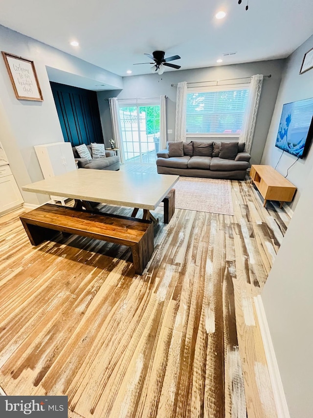 1241 Ridge Rd, Feasterville Trevose, PA 19053 - living room featuring recessed lighting, ceiling fan, and hardwood / wood-style flooring