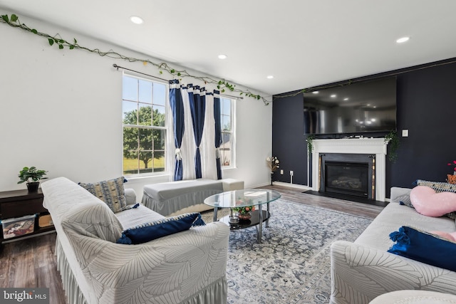 4 Elma Ave, Burlington, NJ 08016 - living area featuring wood finished floors, recessed lighting, a fireplace with flush hearth, and baseboards