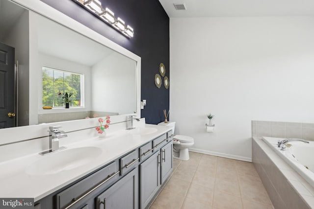 4 Elma Ave, Burlington, NJ 08016 - full bathroom with tile patterned flooring, a bath, toilet, double vanity, and baseboards