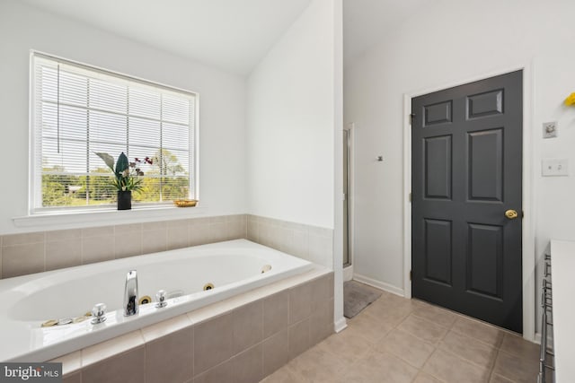 4 Elma Ave, Burlington, NJ 08016 - bathroom with a jetted tub, tile patterned floors, vaulted ceiling, and a shower stall