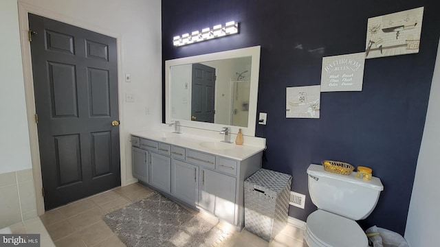4 Elma Ave, Burlington, NJ 08016 - bathroom featuring a shower, tile patterned floors, toilet, and double vanity