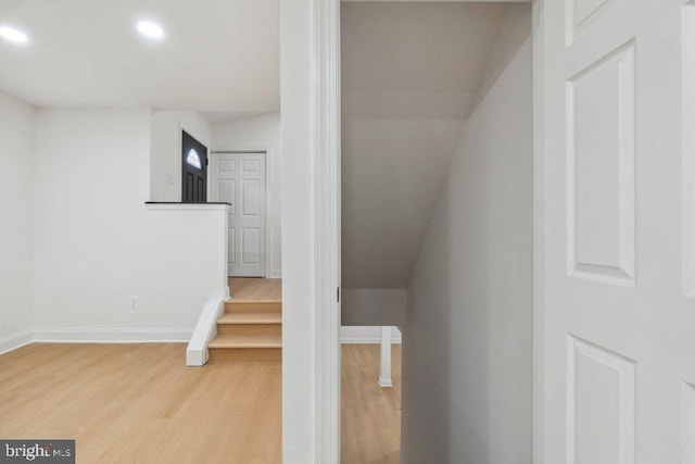 7813 Main Falls Cir, Baltimore, MD 21228 - stairway featuring wood finished floors, recessed lighting, and baseboards