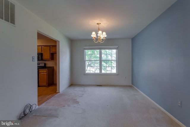 10703 Moray Ct, Cheltenham, MD 20623 - unfurnished dining area with a chandelier, light colored carpet, and baseboards