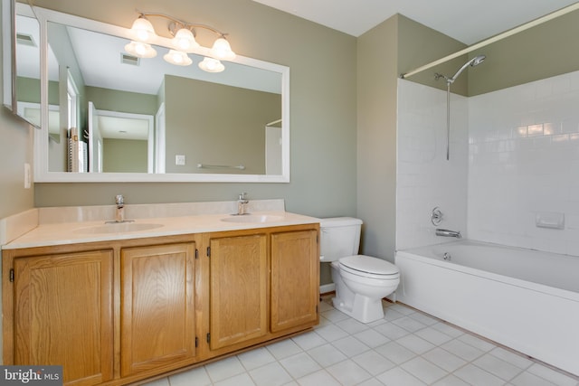 10703 Moray Ct, Cheltenham, MD 20623 - full bathroom featuring toilet, double vanity, tile patterned floors, and bathtub / shower combination