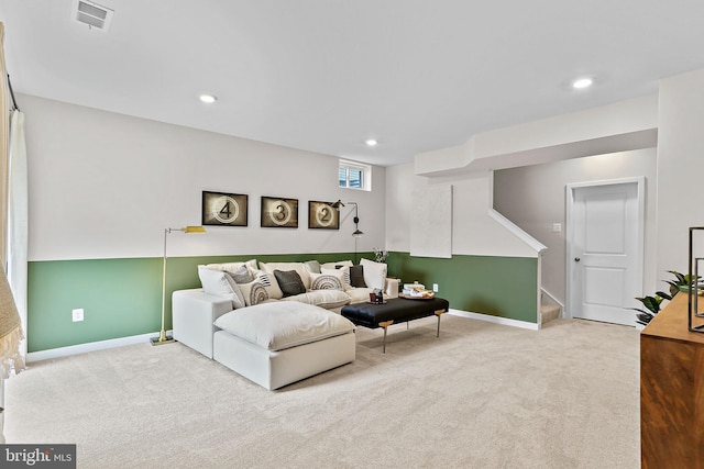 LOT484 Mountain Laurel Blvd Ashton, Unit Ashton, Ranson, WV 25438 - carpeted living area with recessed lighting, visible vents, baseboards, and stairs