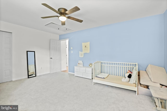 443 Deerwood Dr, Fredericksburg, VA 22401 - carpeted bedroom featuring attic access, ceiling fan, and baseboards