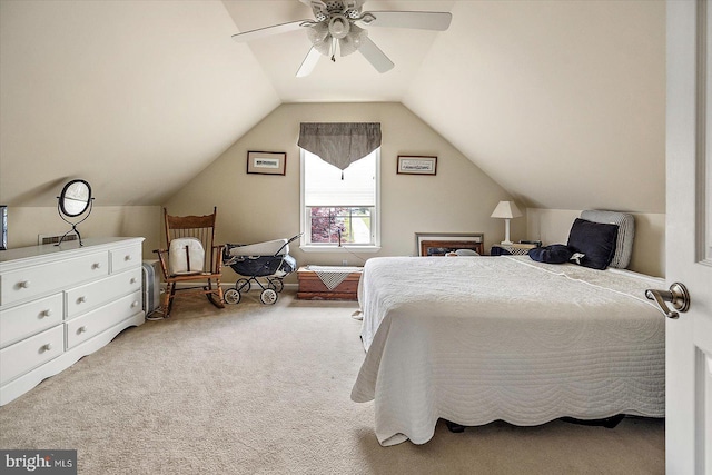 38967 Willow Ln, Fenwick Island, DE 19944 - bedroom with light carpet, lofted ceiling, and ceiling fan