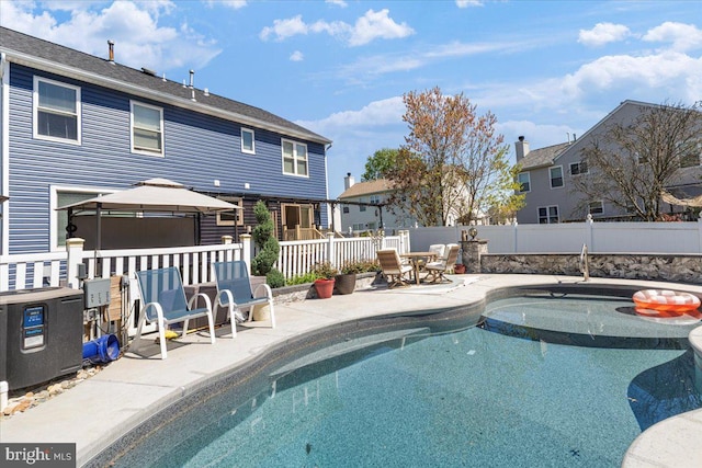 15 Sutton Pl, Helmetta, NJ 08828 - view of swimming pool featuring a gazebo, fence, a patio, a fenced in pool, and cooling unit