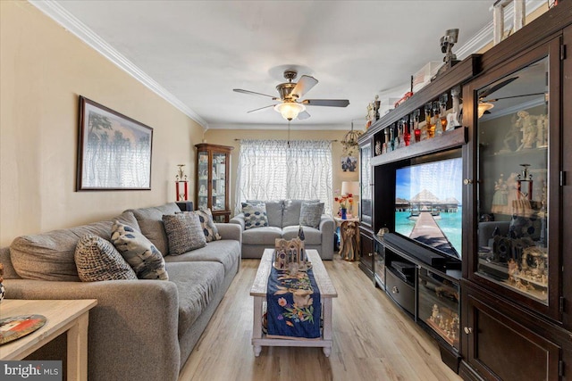 15 Sutton Pl, Helmetta, NJ 08828 - living area featuring crown molding, light wood-style flooring, and ceiling fan