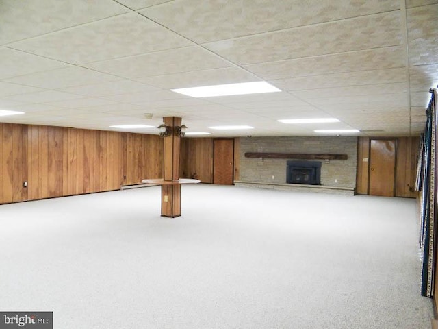 finished below grade area with wood walls