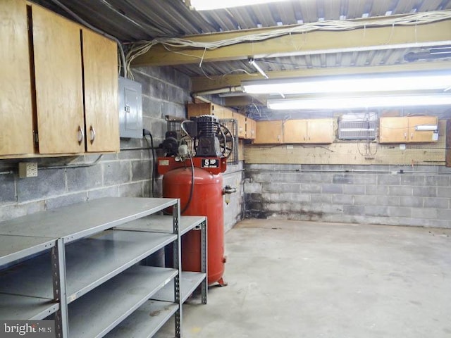 unfinished basement with electric panel