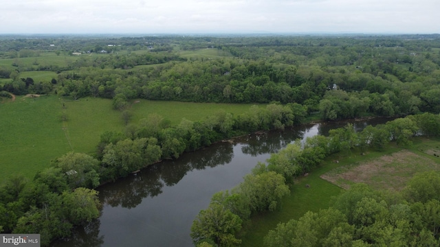 bird's eye view of a nearby body of water and a forest