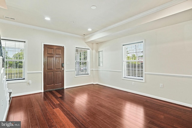 5823 Field Pl NE, Washington, DC 20019 - spare room with baseboards, a wealth of natural light, visible vents, crown molding, and hardwood / wood-style floors
