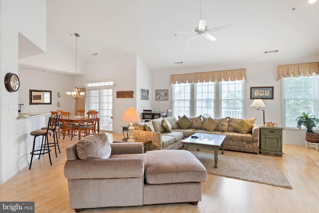 53 Willow Oak Ave Unit 53D, Ocean View, DE 19970 - living area with light wood-type flooring, healthy amount of natural light, a ceiling fan, and high vaulted ceiling