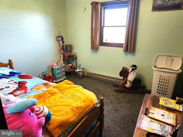 bedroom with carpet and baseboard heating