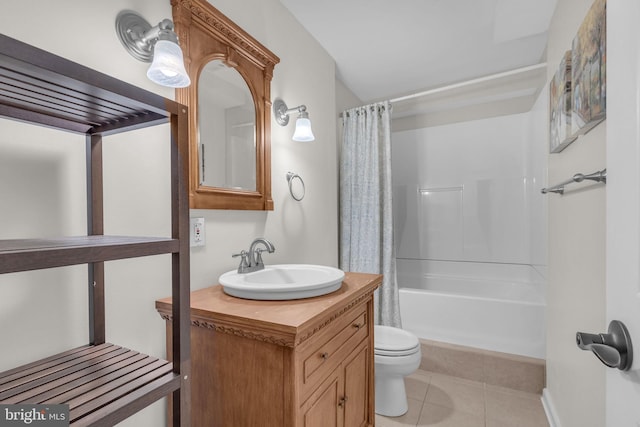 5620 Nutwell Sudley Rd, Deale, MD 20751 - full bath with toilet, vanity, tile patterned flooring, and shower / tub combo with curtain