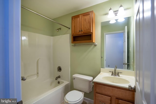 full bathroom featuring toilet,  shower combination, and vanity