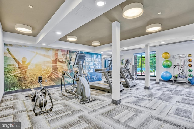 10755 Fairgrounds Dr Unit 320, Fairfax, VA 22030 - workout area featuring carpet floors, recessed lighting, and a raised ceiling