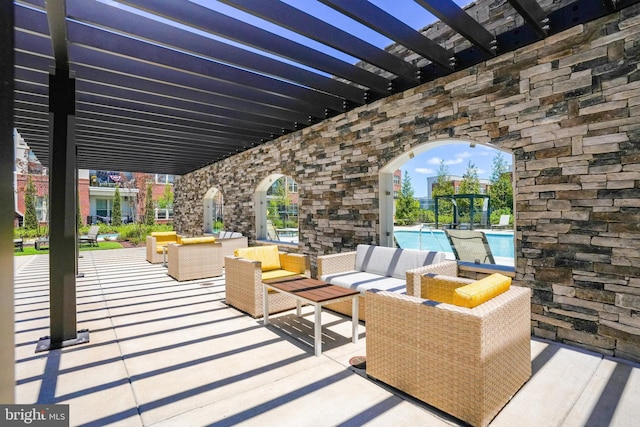 10755 Fairgrounds Dr Unit 320, Fairfax, VA 22030 - view of patio / terrace with an outdoor hangout area, a pergola, and a community pool