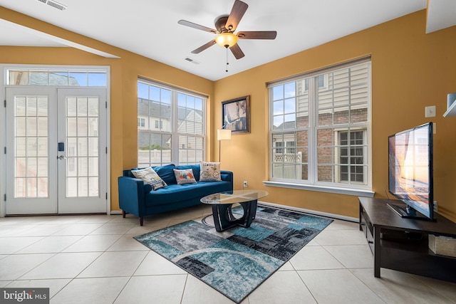 42496 Legacy Park Dr, Brambleton, VA 20148 - living area featuring ceiling fan, french doors, and tile patterned flooring