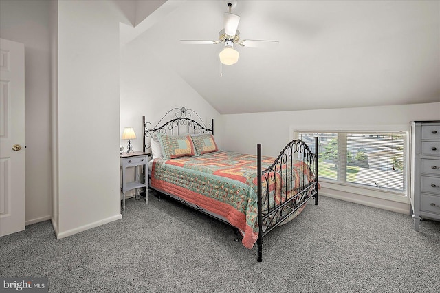 10 Riverside Ct, Ocean Pines, MD 21811 - bedroom featuring carpet floors, vaulted ceiling, baseboards, and ceiling fan