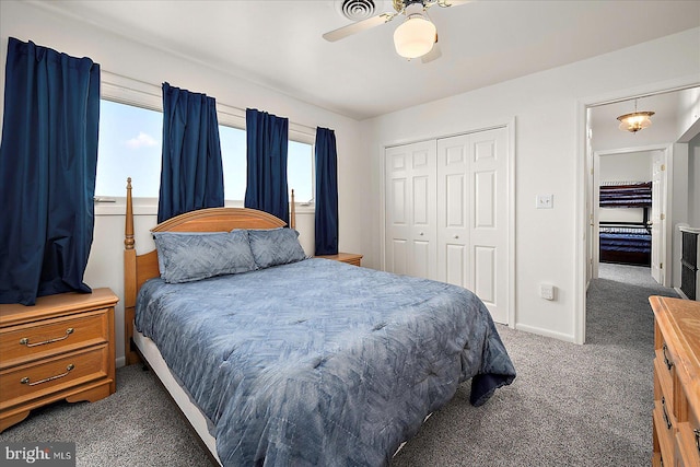 10 Riverside Ct, Ocean Pines, MD 21811 - carpeted bedroom with a closet, a ceiling fan, and baseboards