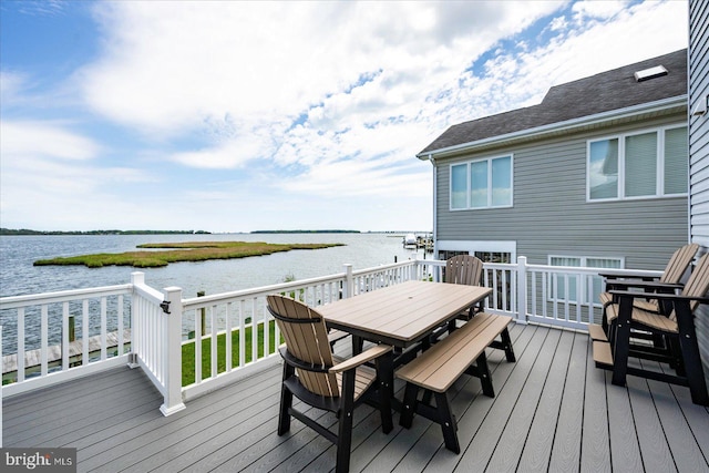 10 Riverside Ct, Ocean Pines, MD 21811 - wooden deck featuring a water view and outdoor dining space