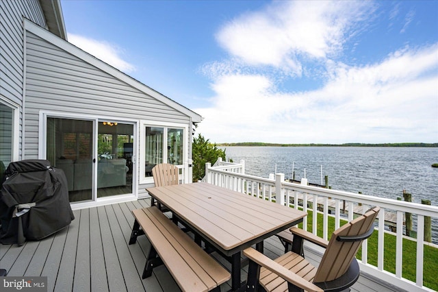 10 Riverside Ct, Ocean Pines, MD 21811 - deck with a water view, outdoor dining space, and a boat dock