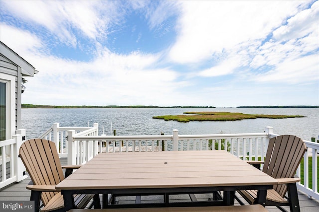 10 Riverside Ct, Ocean Pines, MD 21811 - wooden deck with outdoor dining space, a water view, and a dock