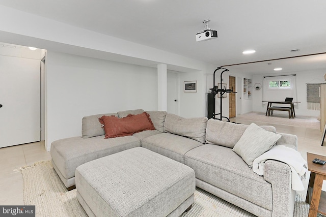 living room with recessed lighting